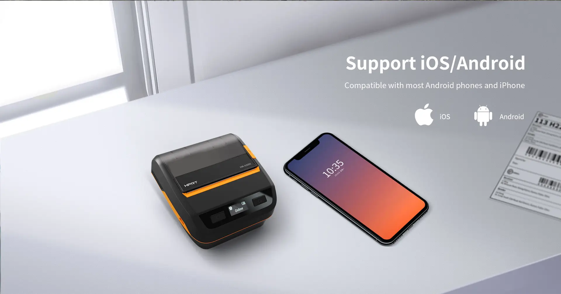 HPRT HM-A300E tương thích với tất cả điện thoại Android và iPhone (iOS).