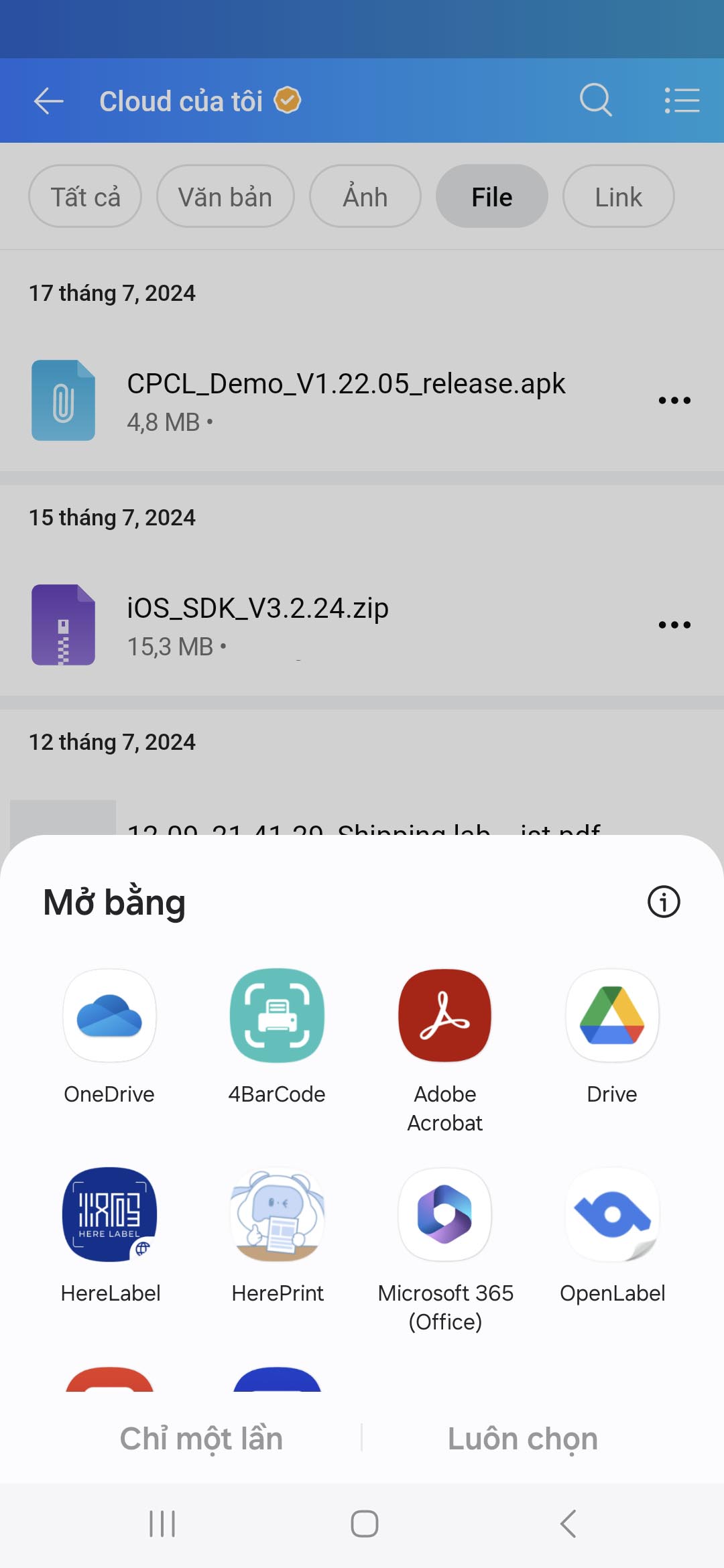 Chọn in tem từ các sàn rồi chia sẻ sang HereLabel