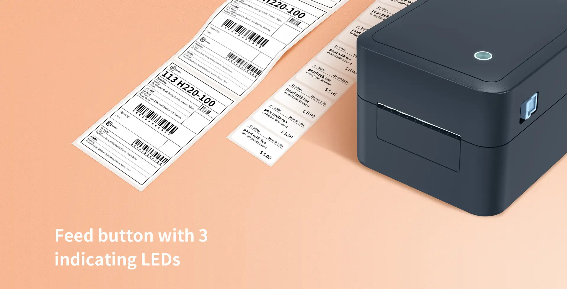 Máy D35E có 1 phím chức năng với 3 màu đèn hiển thị