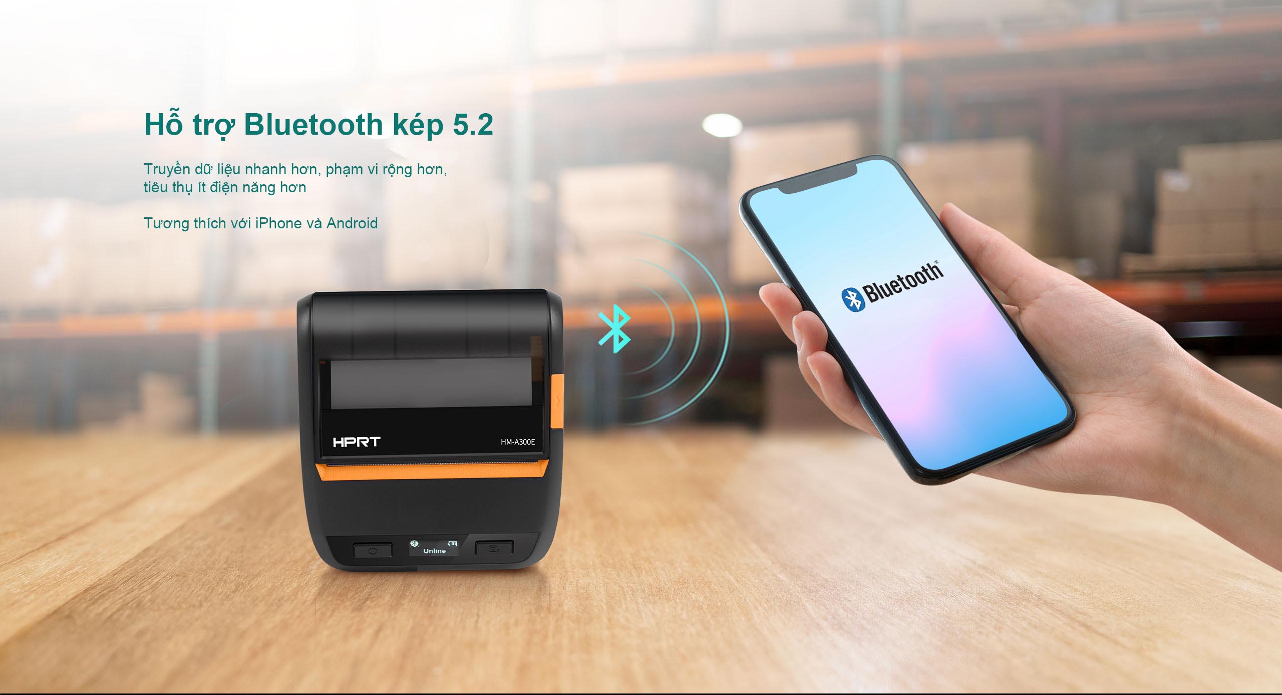 HPRT HM-A300E hỗ trợ Bluetooth kép 5.2 tương thích với mọi thiết bị