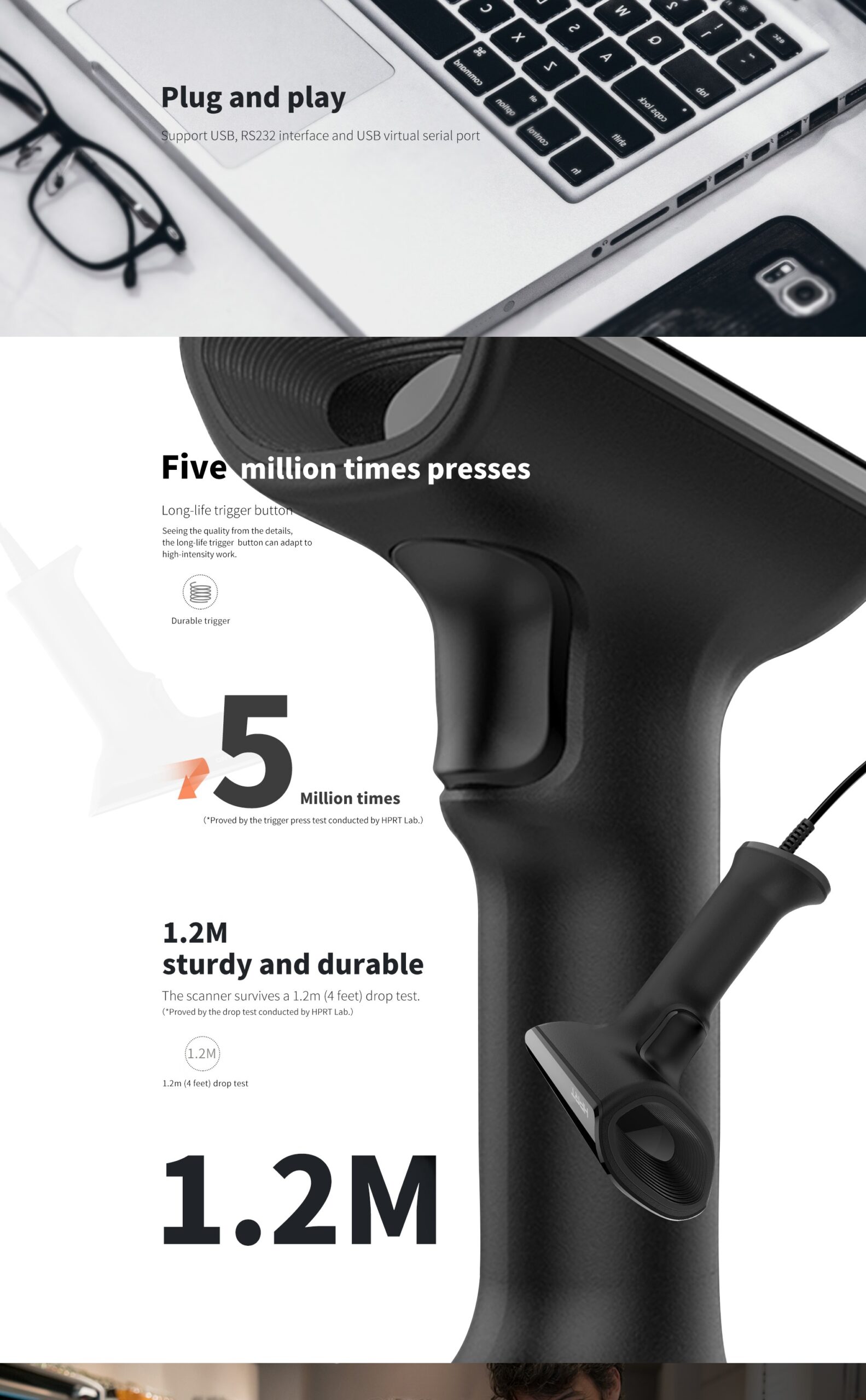 HPRT N80 tự nhận khi kết nối, chịu được va chạm khi rơi từ độ cao 1,2m