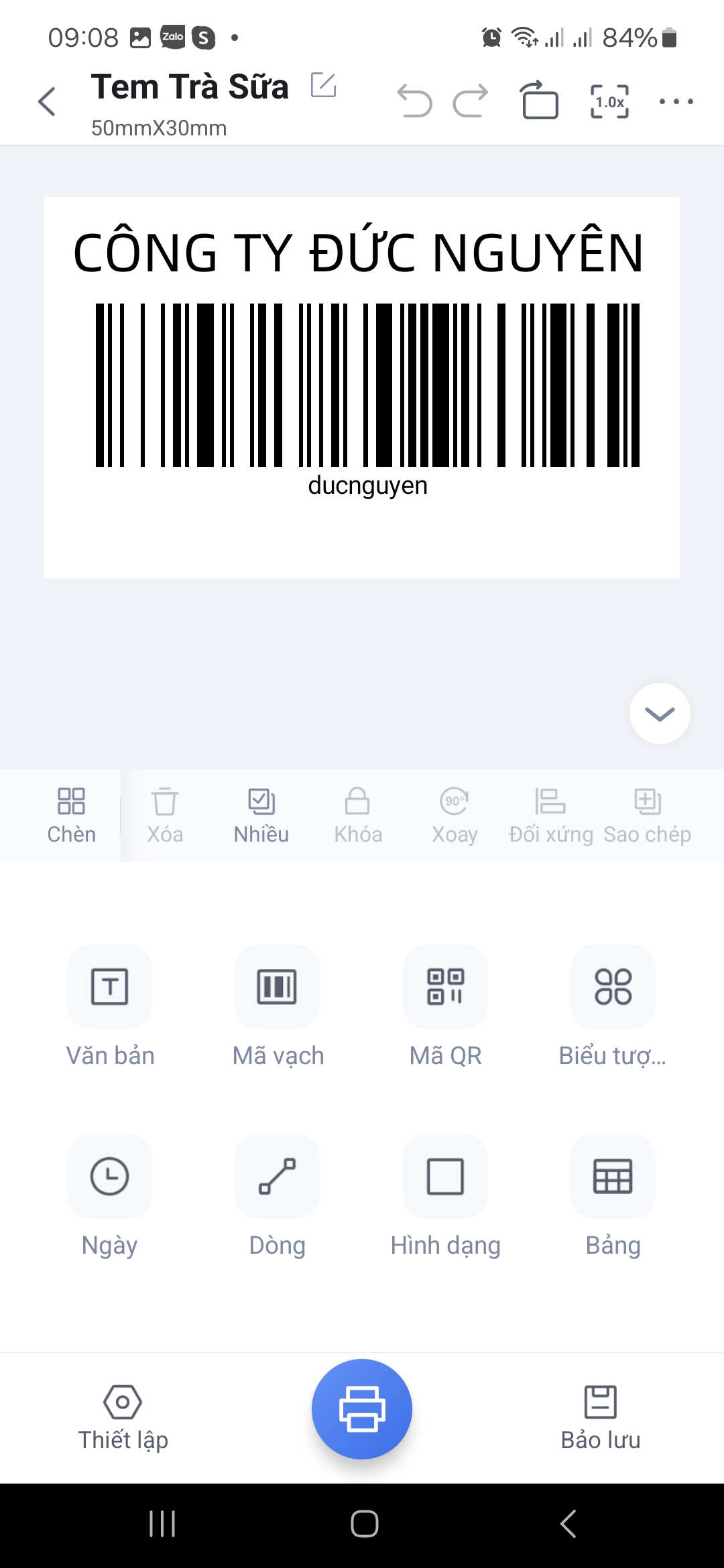 Kéo và thả các tiện ích cần thiết để thiết kế tem