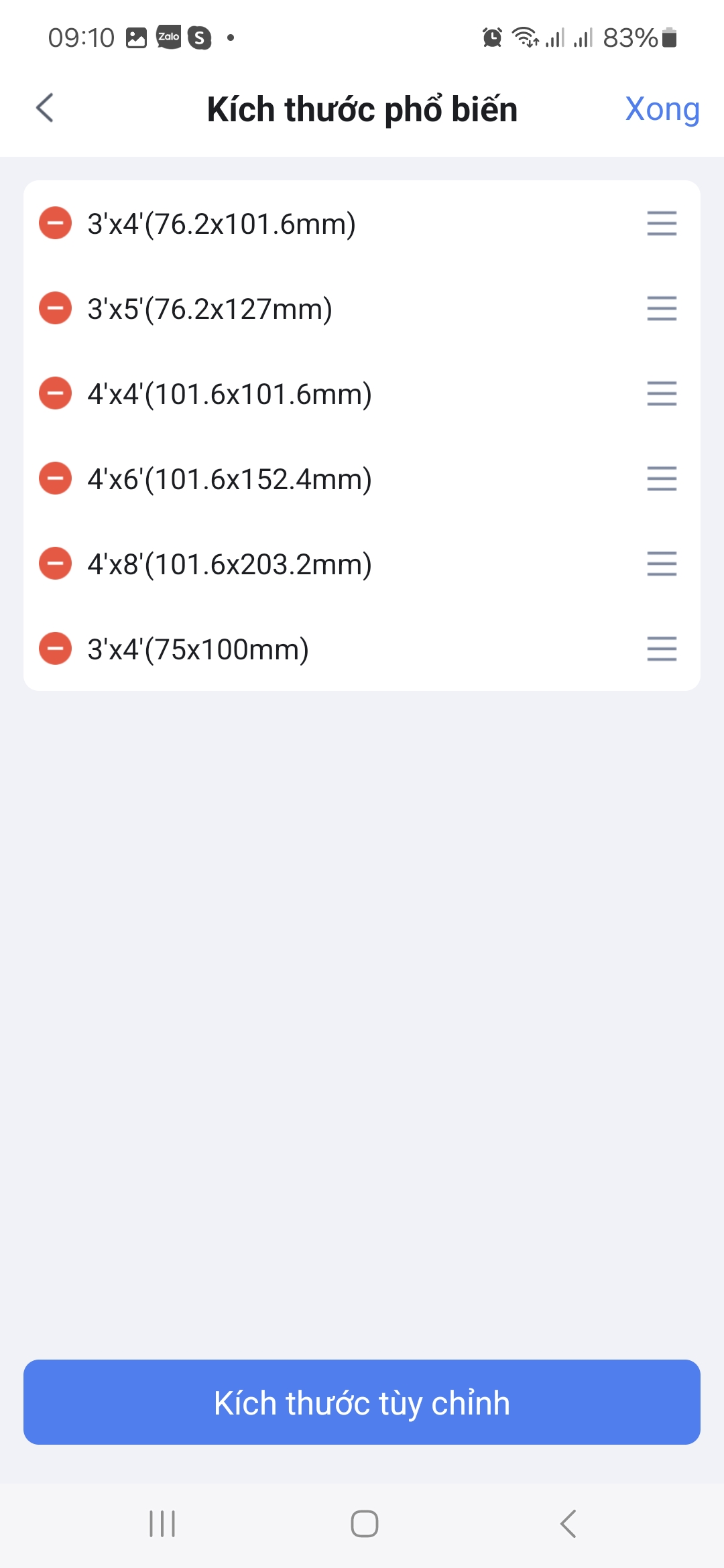 Xác nhận đã thêm khổ tem mới trên HereLabel