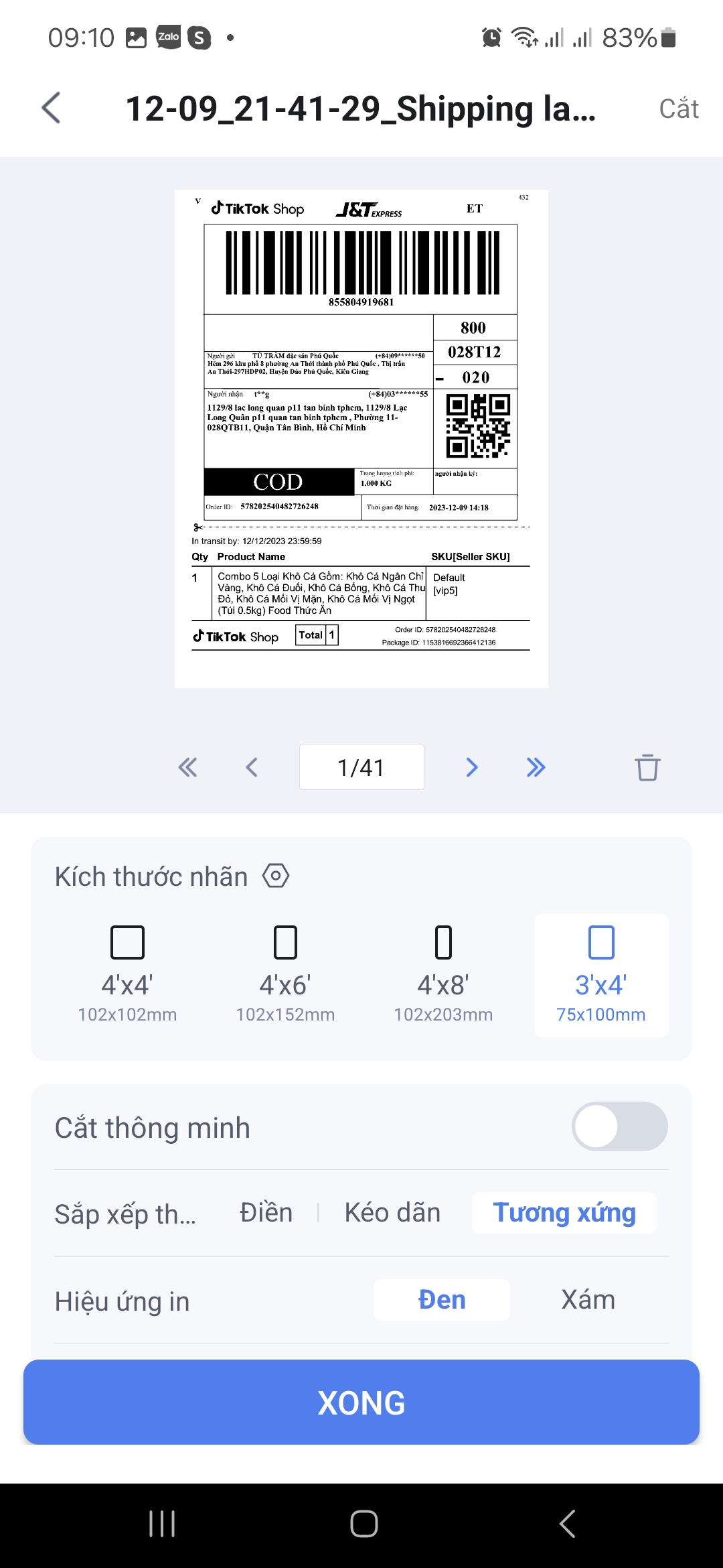 Xác định khổ tem và tự cắt tem
