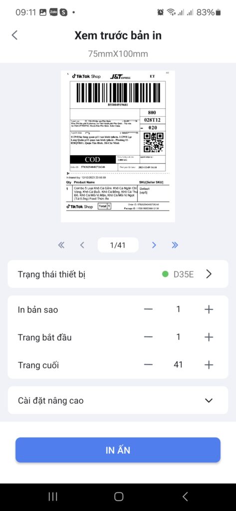Chọn số trang cần in trên HereLabel