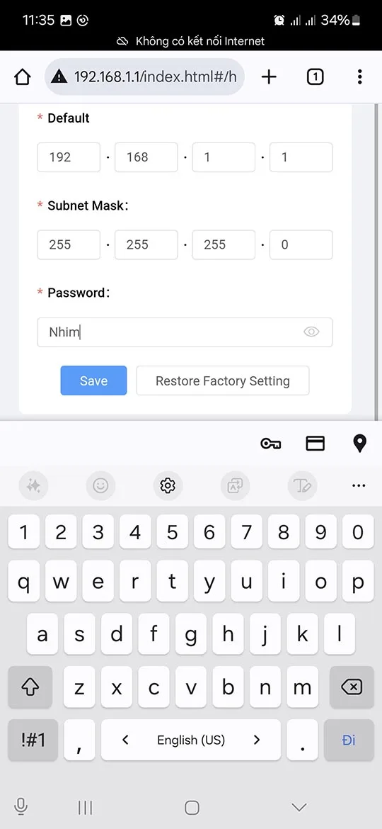 Hướng dẫn kết nối Wi-Fi: Nhập mật khẩu.