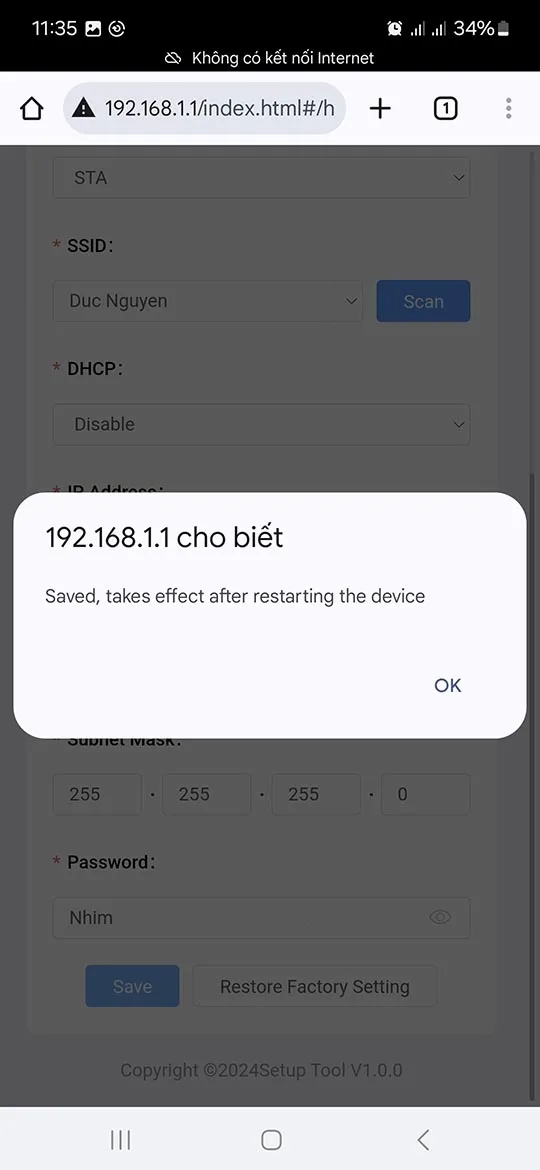 Hướng dẫn kết nối Wi-Fi: Xác nhận thông tin.
